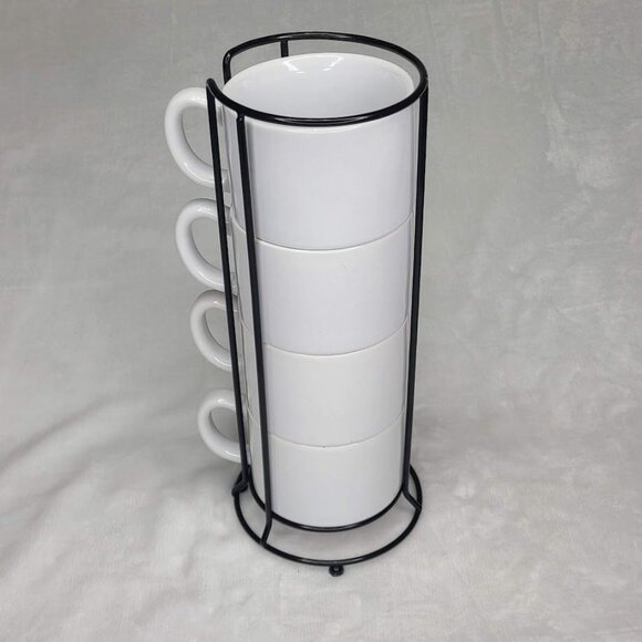 White River Cardinal on Birch Stackable Coffee Mugs Set of 4 With Rack Rustic - Picture 4 of 16